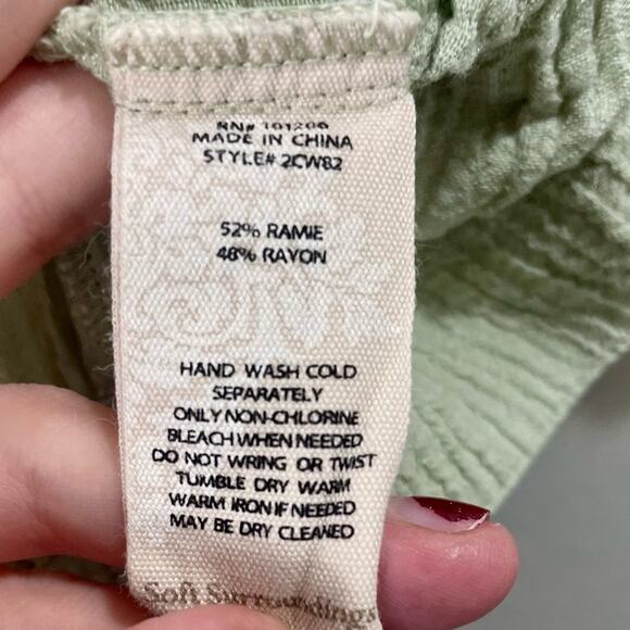 Soft Surroundings Women’s Large Boho Tunic Blouse Sage Green Tassle Short Sleeve - Picture 6 of 10